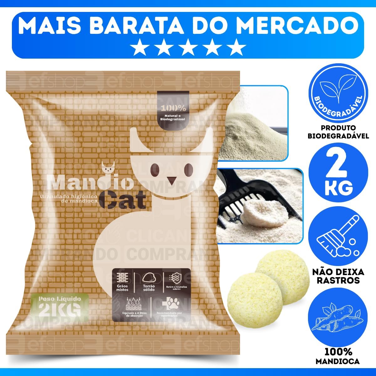 Areia Higiênica 4kg Biodegradavel Mandioca para Gatos Mndiocat Extra Fina Areia Higiênica 4kg Biodegradavel Mandioca para Gatos Mndiocat Extra Fina