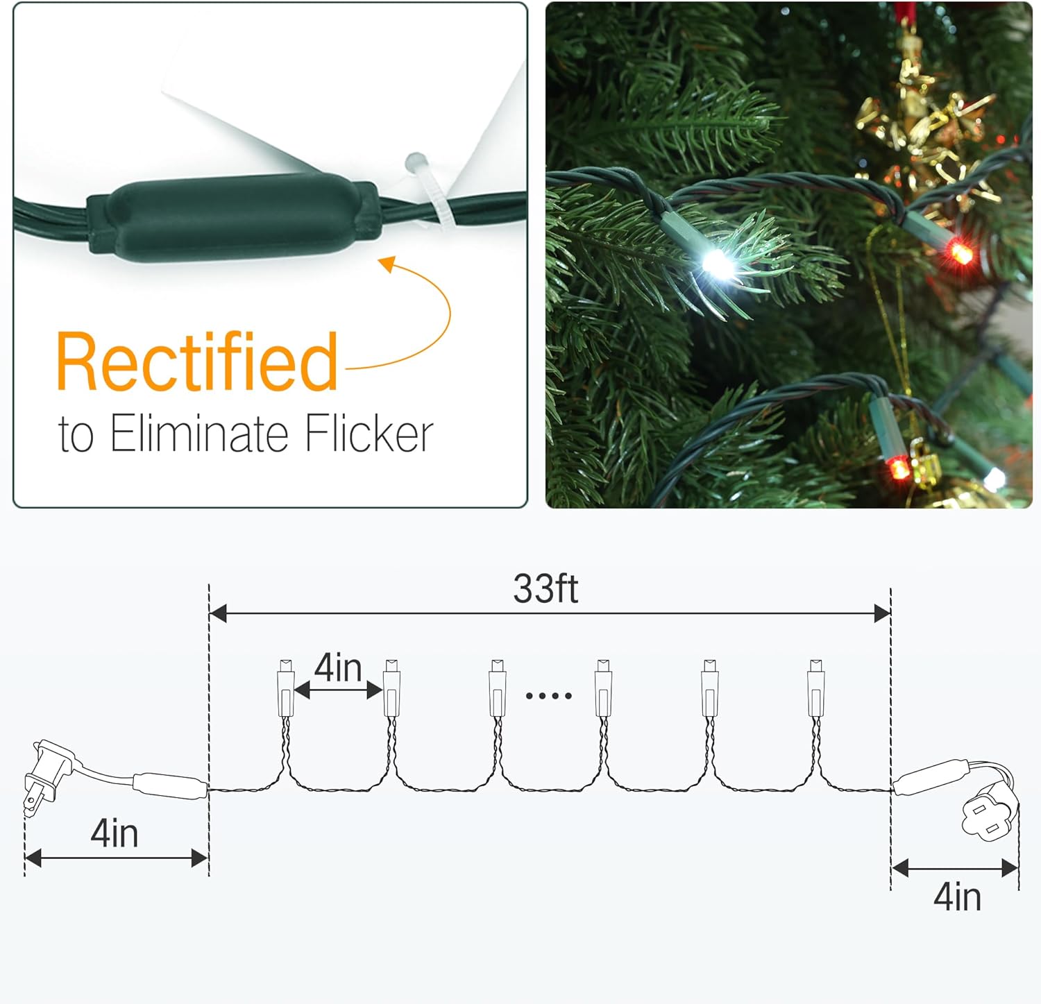 Brizled Red & White Christmas Lights, 33ft 100 LED Christmas String Lights, 5MM Wide Angle Xmas Tree Light Connectable, 120V UL Certified Mini Xmas Light for Indoor Outdoor Tree Room Party, Green Wire - Image 8