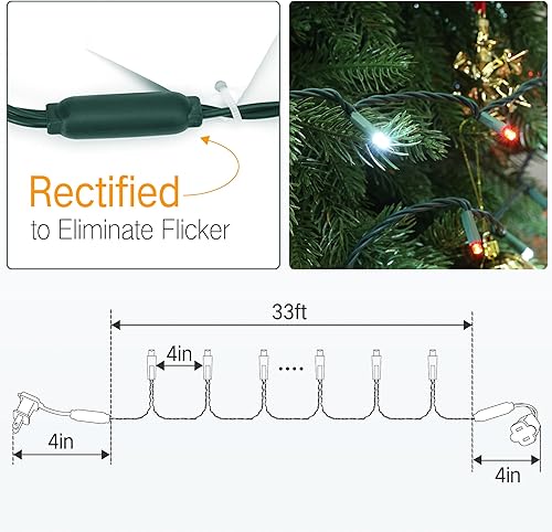 Miniatura 8 de Brizled Luces de Navidad rojas y blancas, 33 pies, 100 luces LED para árbol de Navidad de 0.197 in, mini luces de Navidad de gran angular