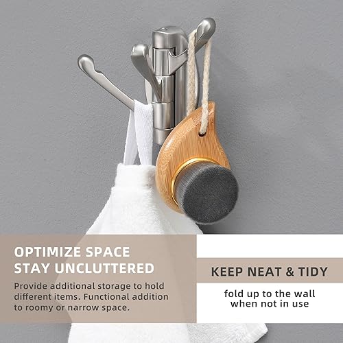 Miniatura 6 de Angle Simple Gancho plegable para toallas de níquel cepillado, gancho giratorio de metal de 3 brazos, gancho flexible para bata de baño, gancho de