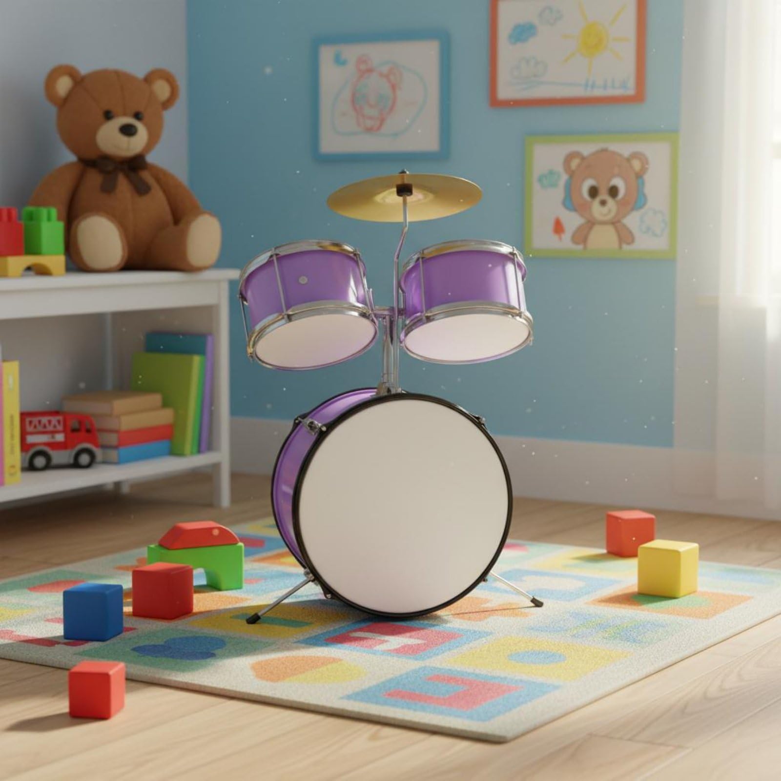 predolo -Drumset-Drumset kompakt Schlagzeug Geschenk Anfänger-Schlagzeug für Zimmer, Zuhause , Lila
