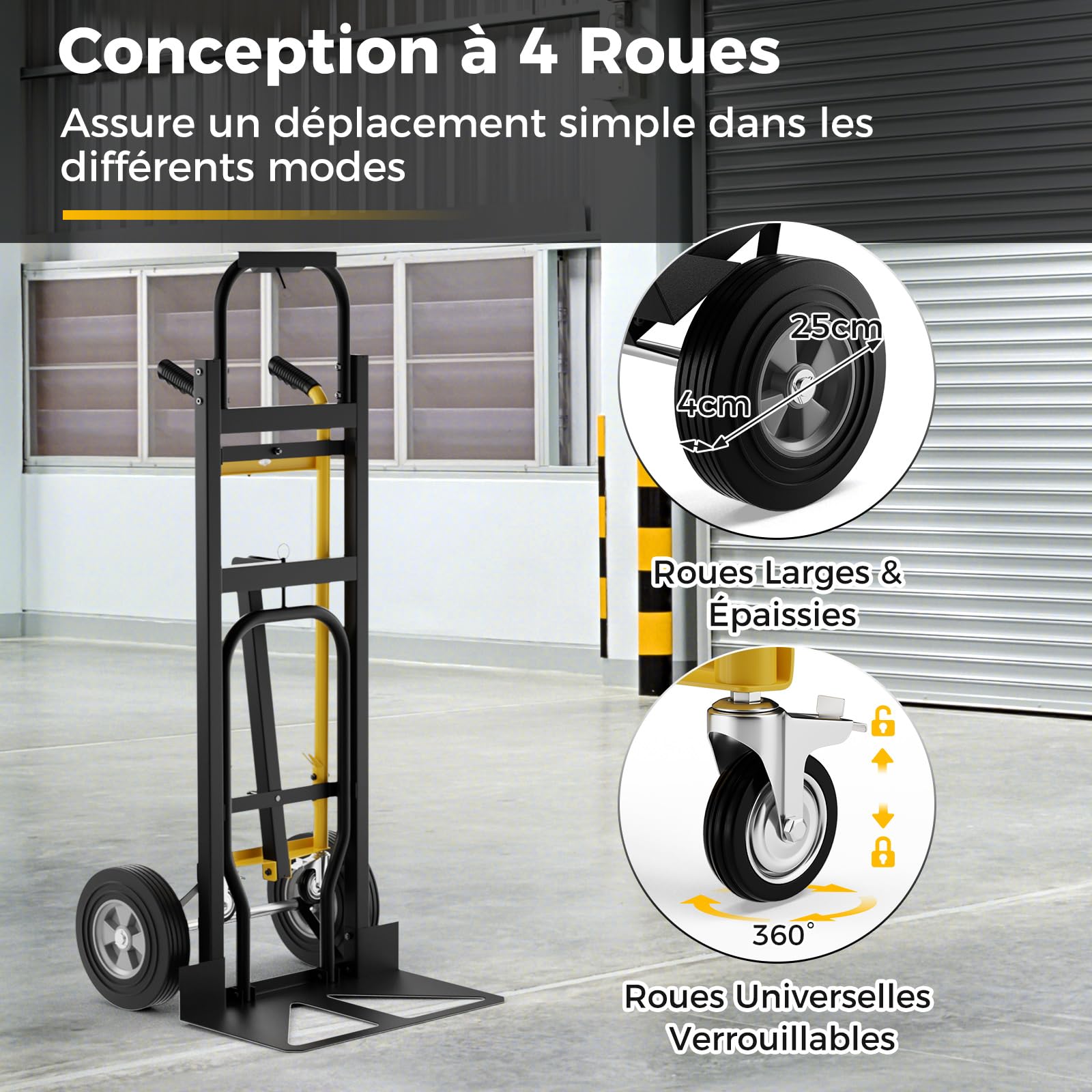 GOPLUS 3-en-1 Chariot Diable à Main en Métal avec Roues en Caoutchouc Universelles, Capacité 450 kg, Chariot Pliable Industriel pour Transport et Déplacement, 57 x 53 x 131 cm