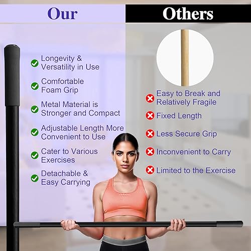 Miniatura 6 de Palo de yoga de 5 pies  Barra de movilidad ajustable de acero resistente para ejercicio, estiramiento, equilibrio, palo de ejercicio versátil con