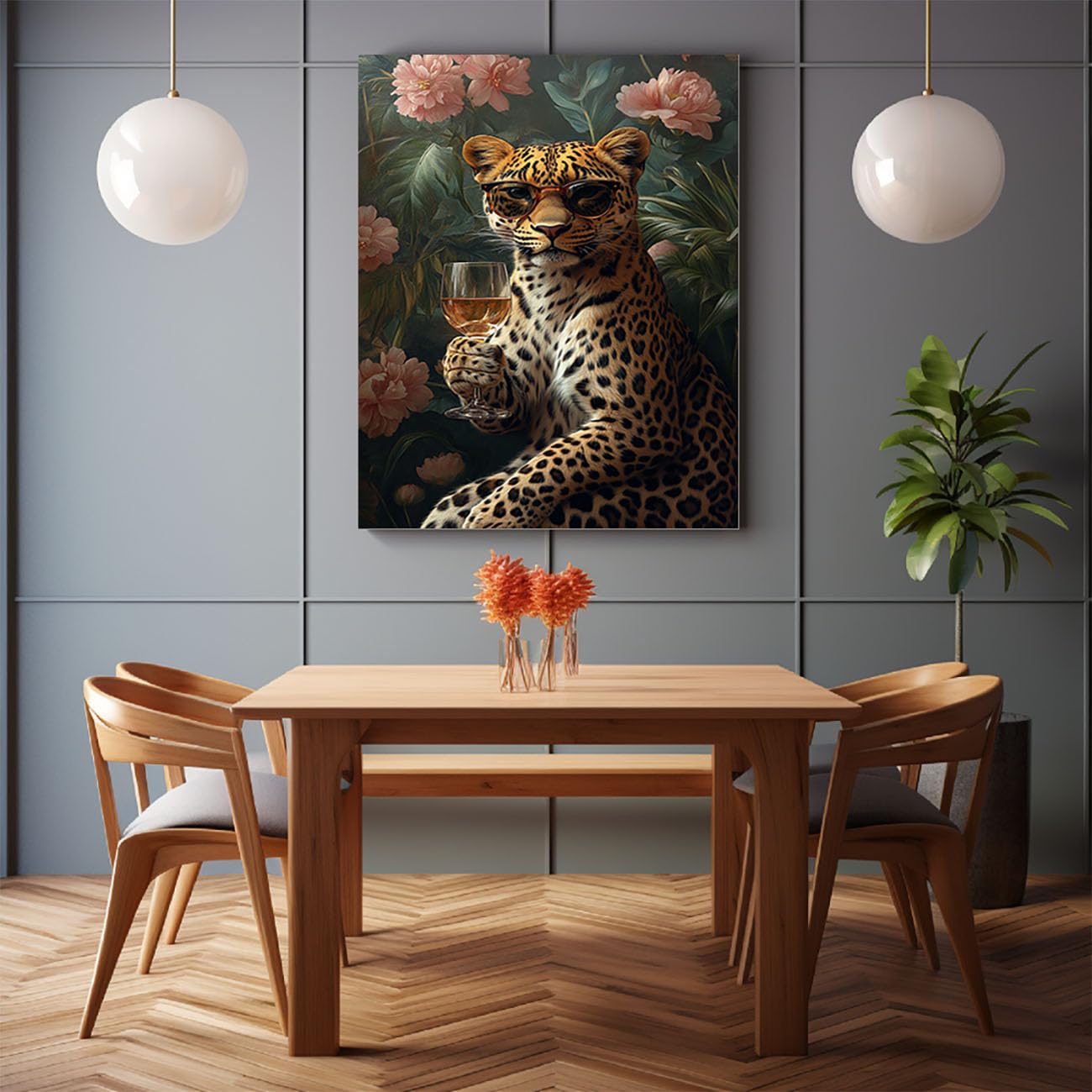 WIKEO Zwierzęta Plakat Dziecięcy Dekoracja Moda Casual Leopard Sypialnia Obraz Plakaty Dekoracje - Salon Ścienny Druk Na Płótnie(Brązowy-50x70cm Oprawione