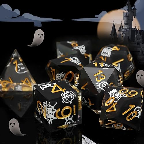 Miniatura 2 de Haxtec Juego de dados de resina DND de borde afilado, 7 unidades de dados poliédricos que brillan en la oscuridad para Calabozos y Dragones