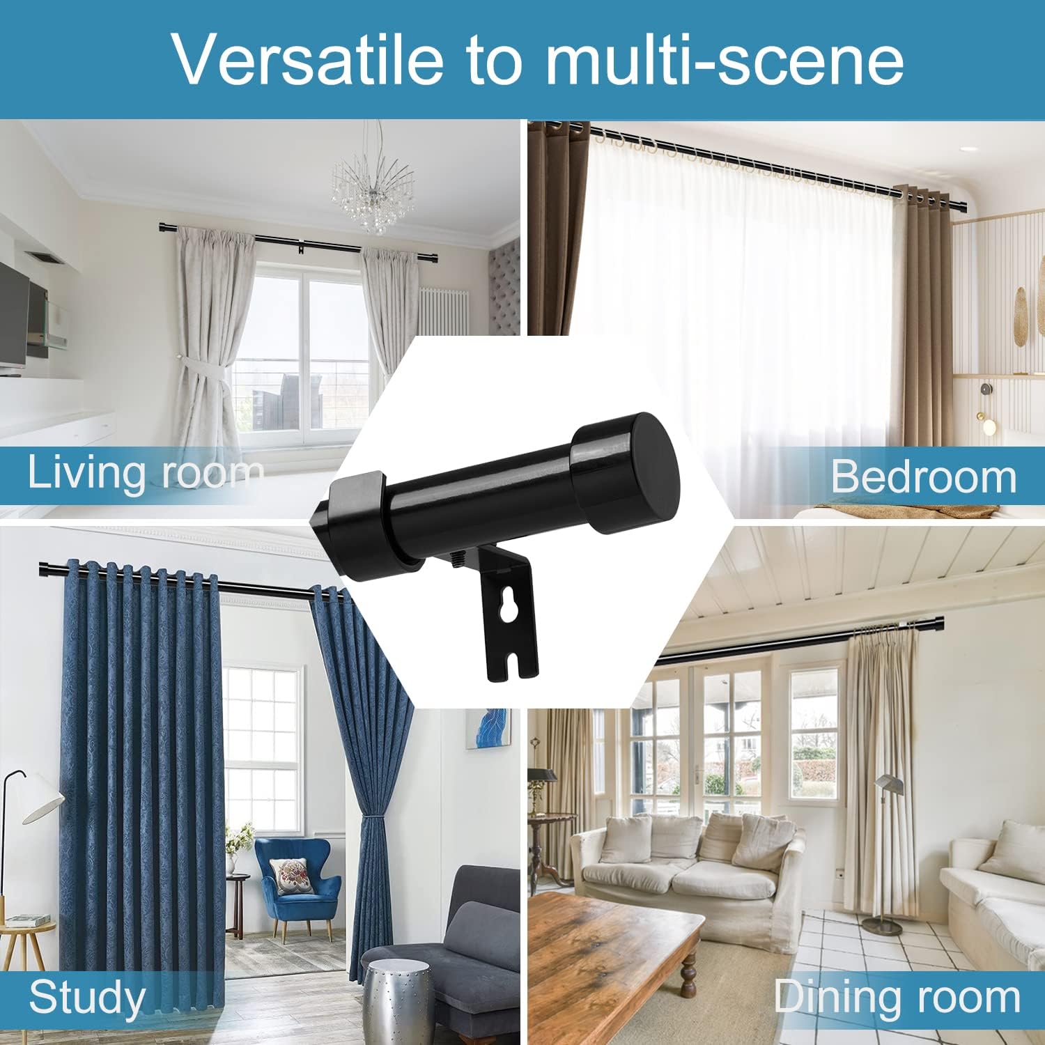 Curtain Rods for Windows 66 to 144 Inch, 1 Inch Black 30-155"Extra Long Blackout Drapery Rod Set, Metal Stainless Steel Single Curtain Rod Decorative Curtain Rod Kit for Kitchen Bedroom(5.5-12 Feet) : Home & Kitchen