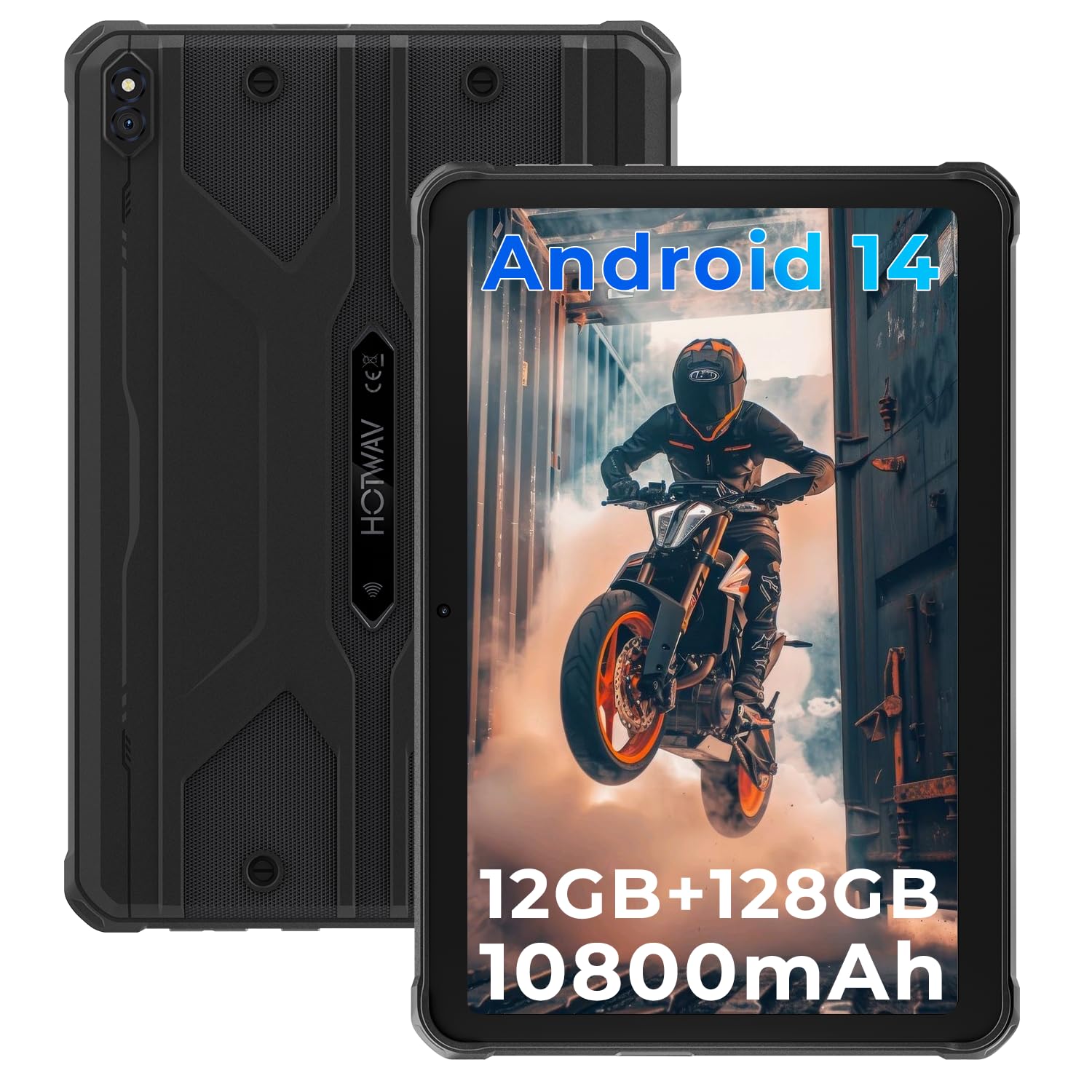HOTWAV R8 Tablet Outdoor Android 14, 10,1 Zoll Baustellen Tablet 5G WiFi | 12GB+128GB/1TB TF, HD+ 800*RGB*1200 Display, Octa-Core, 10800mAh, IP68/IP69K Wasserdicht, 4G LTE Dual SIM/Face ID/GPS/OTG