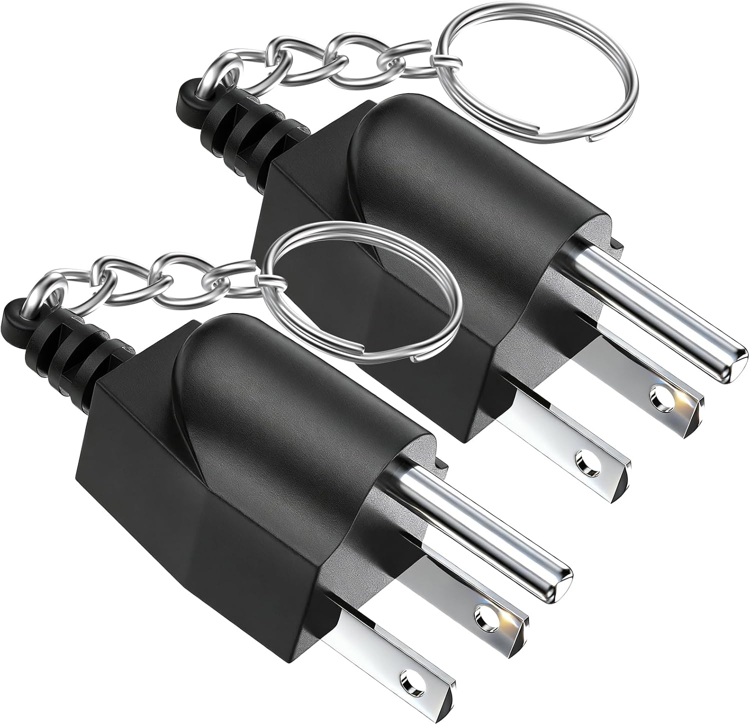 Generator Grounding Plug with Keychain – Portable Neutral Ground Bonding Adapter (NEMA 5-15P to 5-15R/TT-30R) for Inverter Generators, RV, Trailer, Camping – Easy Storage & Anti-Loss(2Pack ,Black)