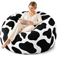Bean Bag Chair Cover No Filler, 4-Feet, Dutch Velvet Washable Big Bean Bag Cover, Suitable for Gardens, Living Rooms, Bedrooms, Balconies Cow Print, 4FT