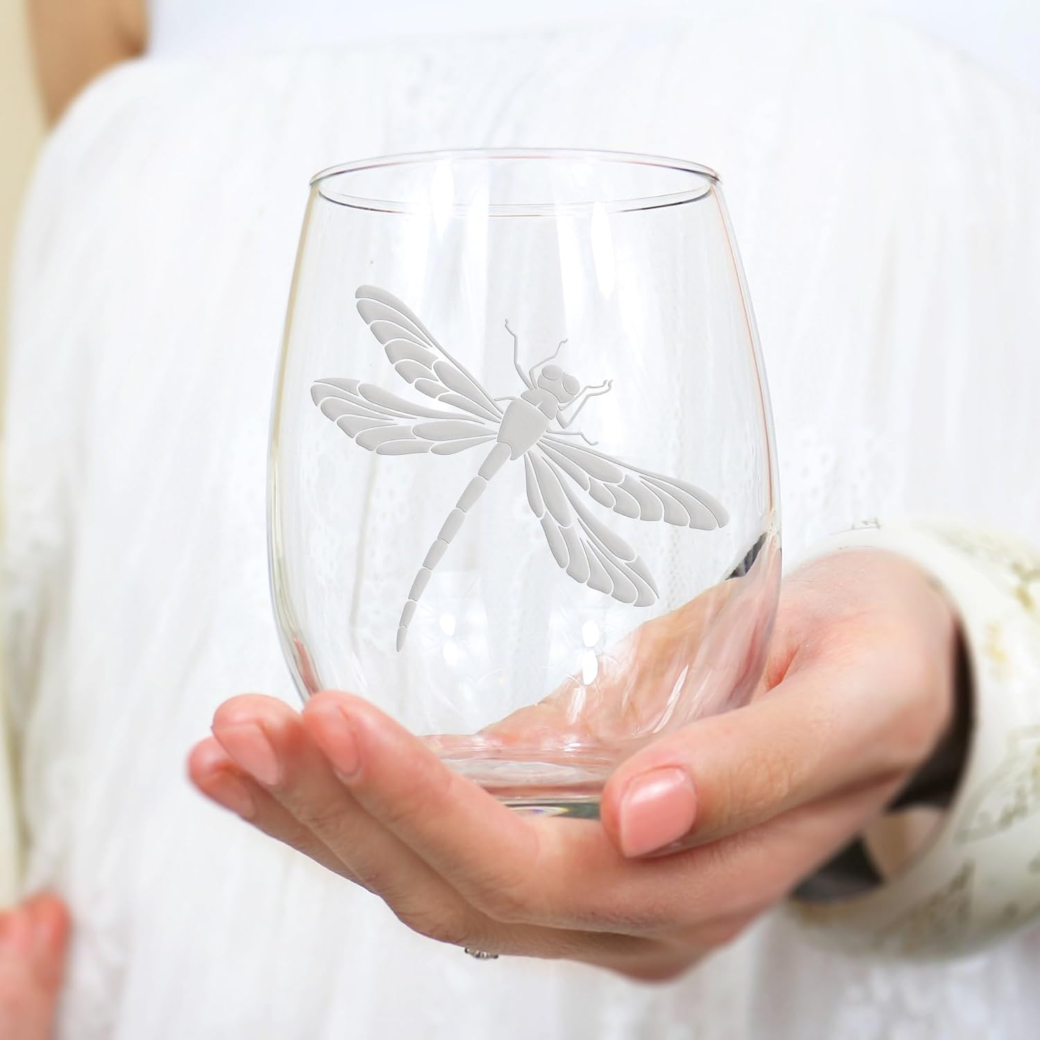 Dragonfly Stemless Wine Glass - Thoughtful Gift for Dragonfly Lovers and Nature Fans - 2 Glasses