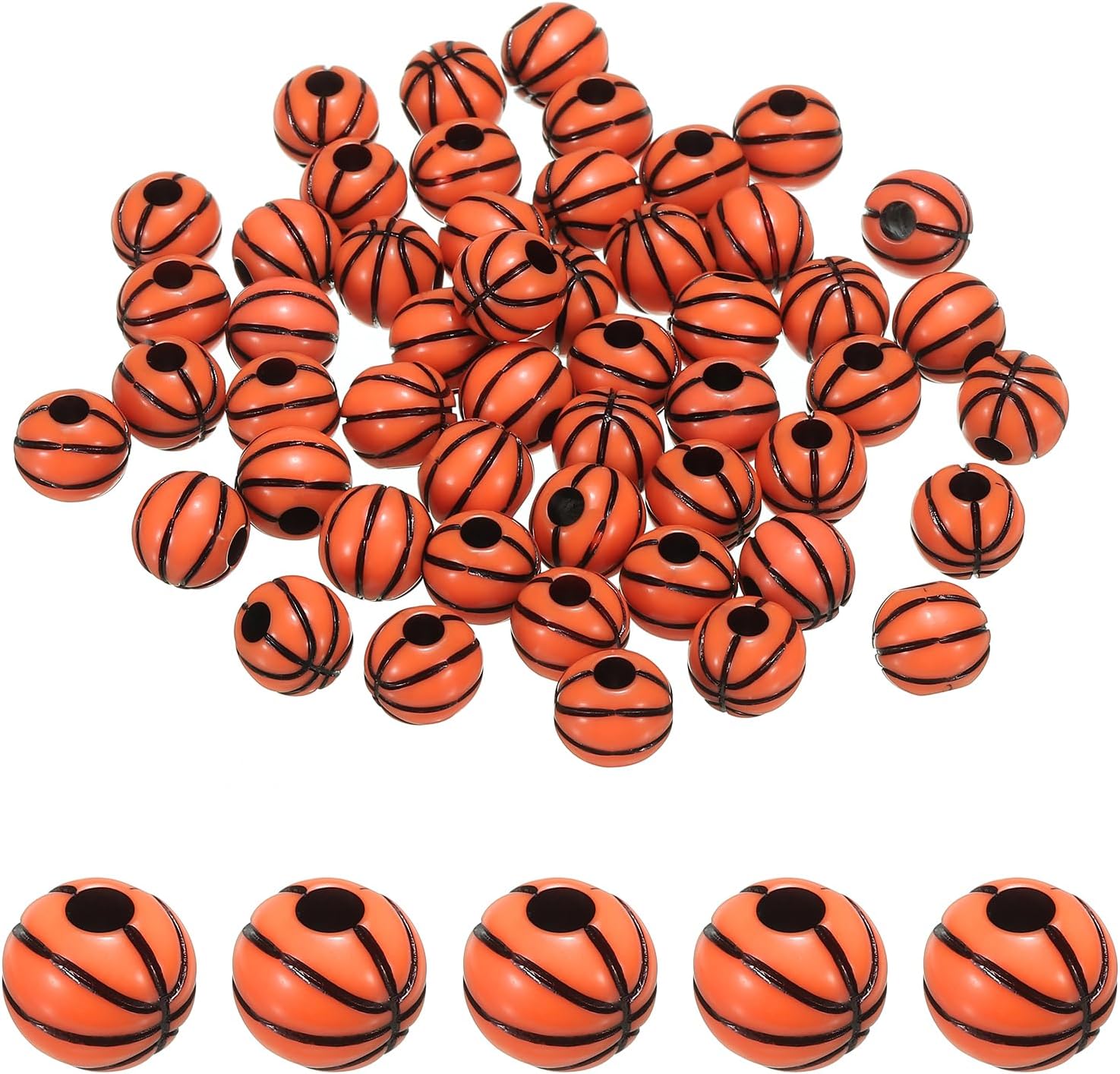 PATIKIL 10mm Orange Acrylic Round Sports Beads, 60 Pack, Basketball Beads, Loose Beads, Craft Bead