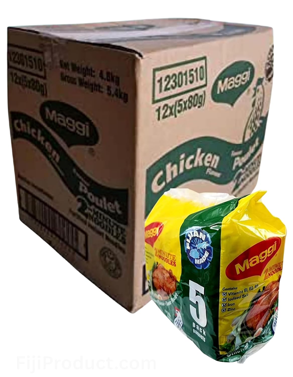 Instant 2 Minute Maggi Noodles - Chicken Saveur Poulet Flavor with Seasonings (Case Pack of 12 x / 5 x 80g) To Boost The Goodness in Your Bowl ... So Delicious Meal in Minutes HALAL