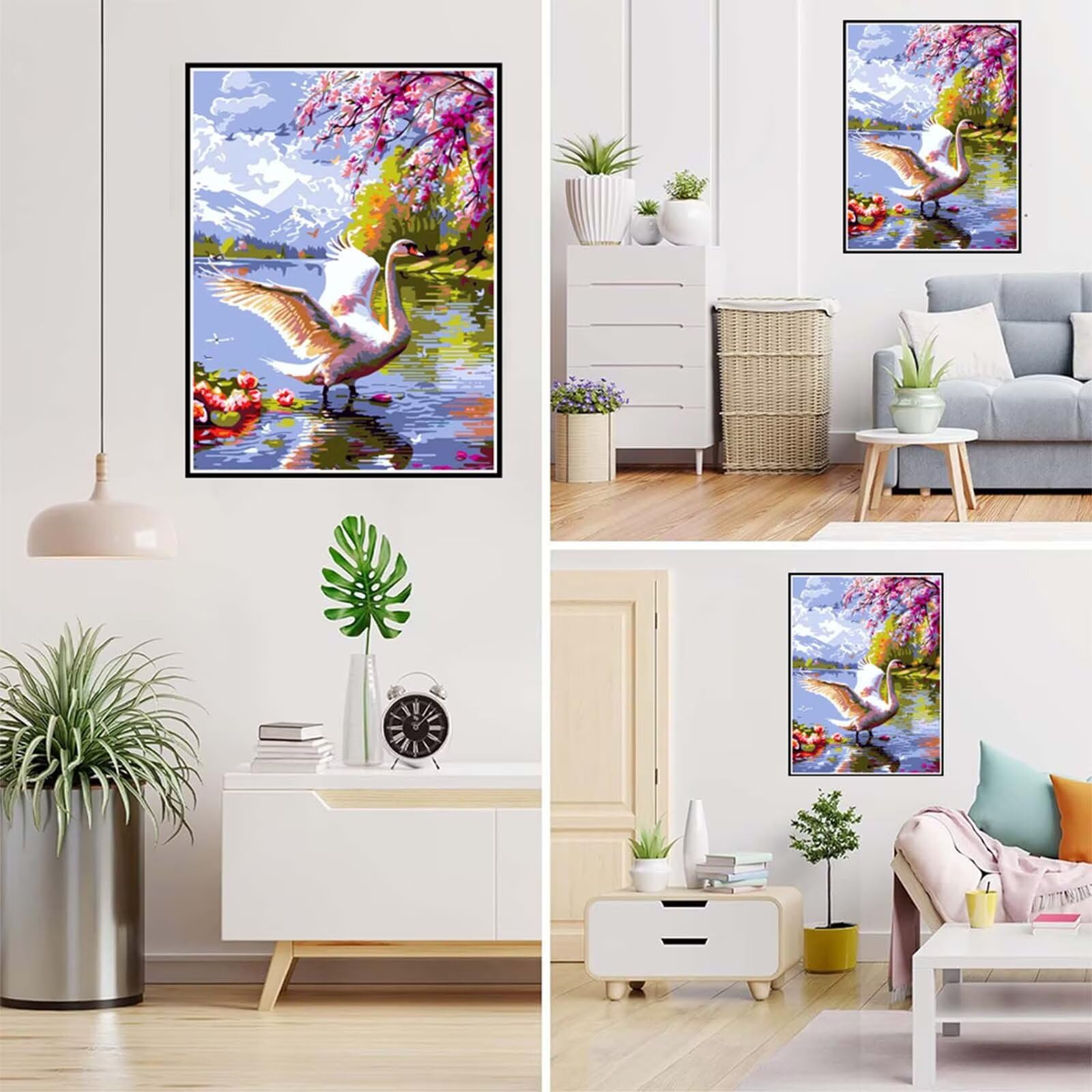 Diamond Painting Baum Malen Nach Zahlen Erwachsene, 5D Diamant Painting Bilder Schwan Diamond-painting Mosaikherstellung Bastelset Kinder ab 6 Jahre, Deko Wohnzimmer, Mädchen Geschenke 70x100cm 6X-859