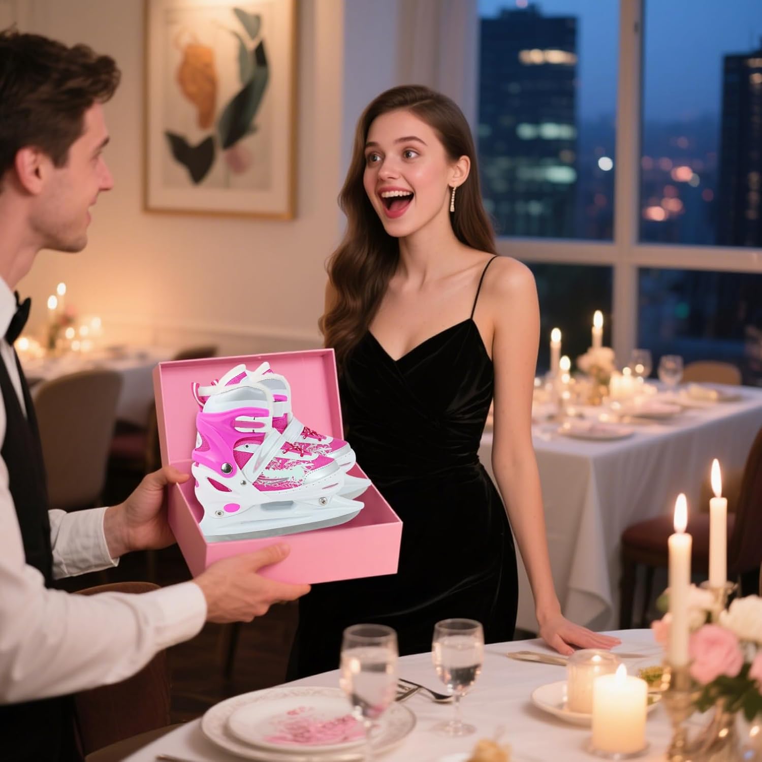 Kids Ice Skates Adjustable, Beginner Breathable Mesh Ice Skates, Carbon Steel Blades, Warm Cushioned Liner, Ankle Protective Support, Sizes 39-42