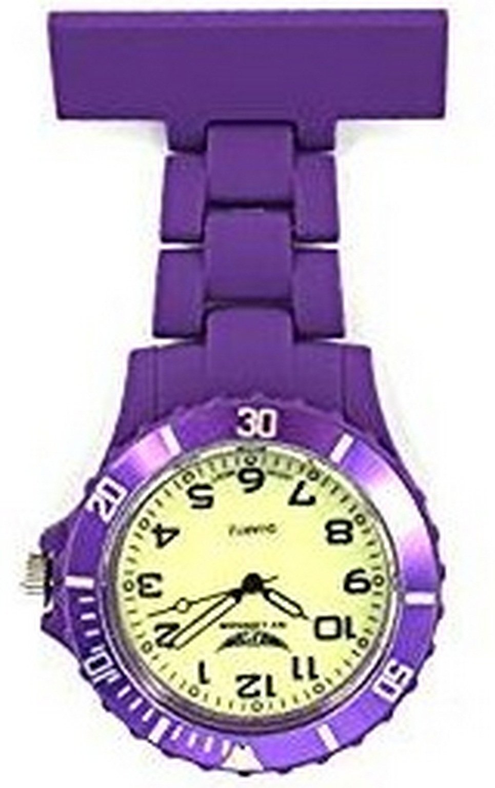 Dark Purple with Luminous Face Silicone Rubberised Plastic Nurse FOB Watch Brooch Extra Battery