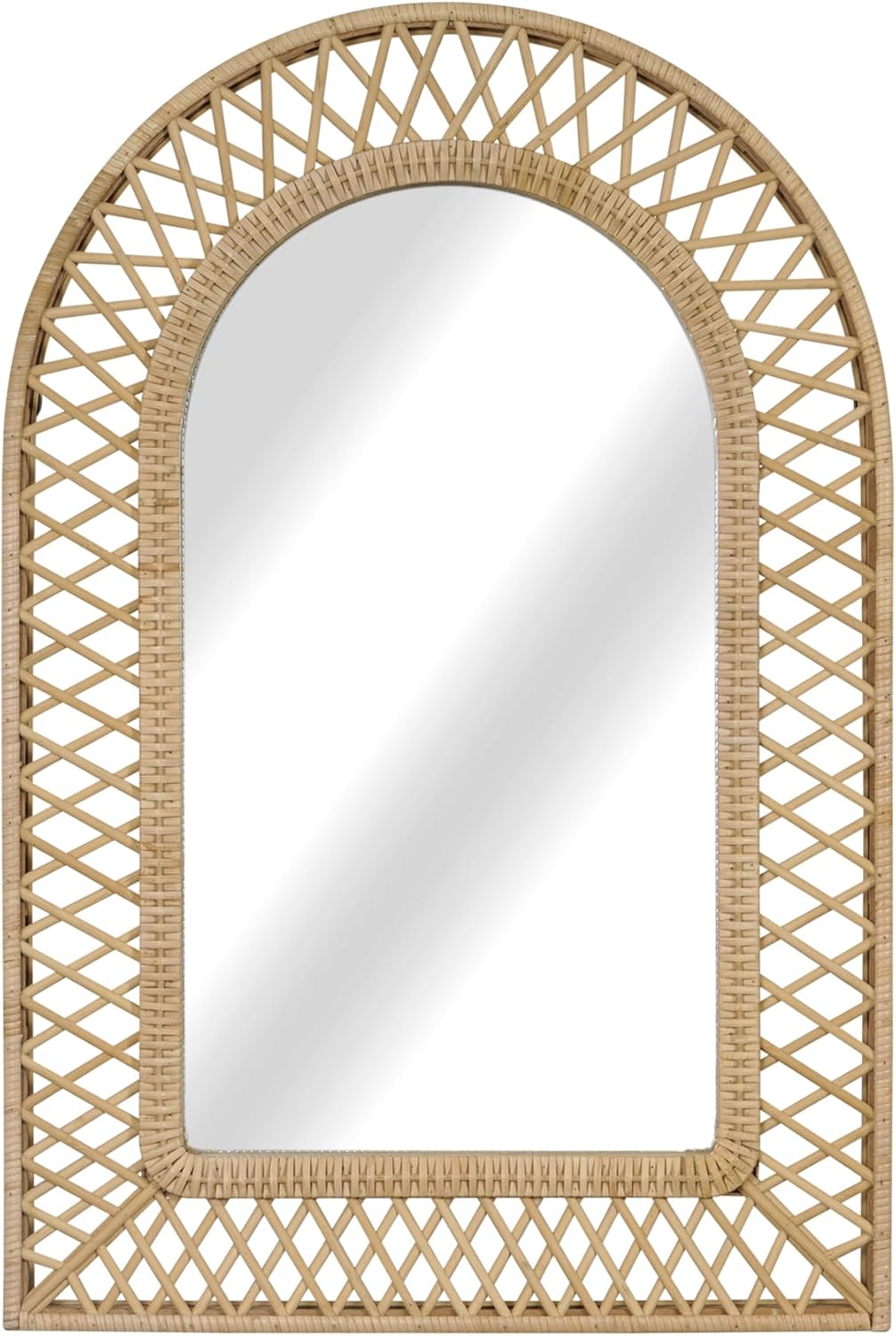 Arched Rattan Wall Mirror – 24x36 Inch Boho Elegance with Woven Frame, Decorative Mirror for Bathroom Vanity Entryway Living Room