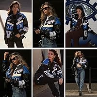 Vista 2 de Aelfric Eden Chaqueta de carreras para hombre, chaqueta de gran tamaño, chaqueta de cuero Nascar, chaqueta bomber para mujer, abrigos casuales unisex