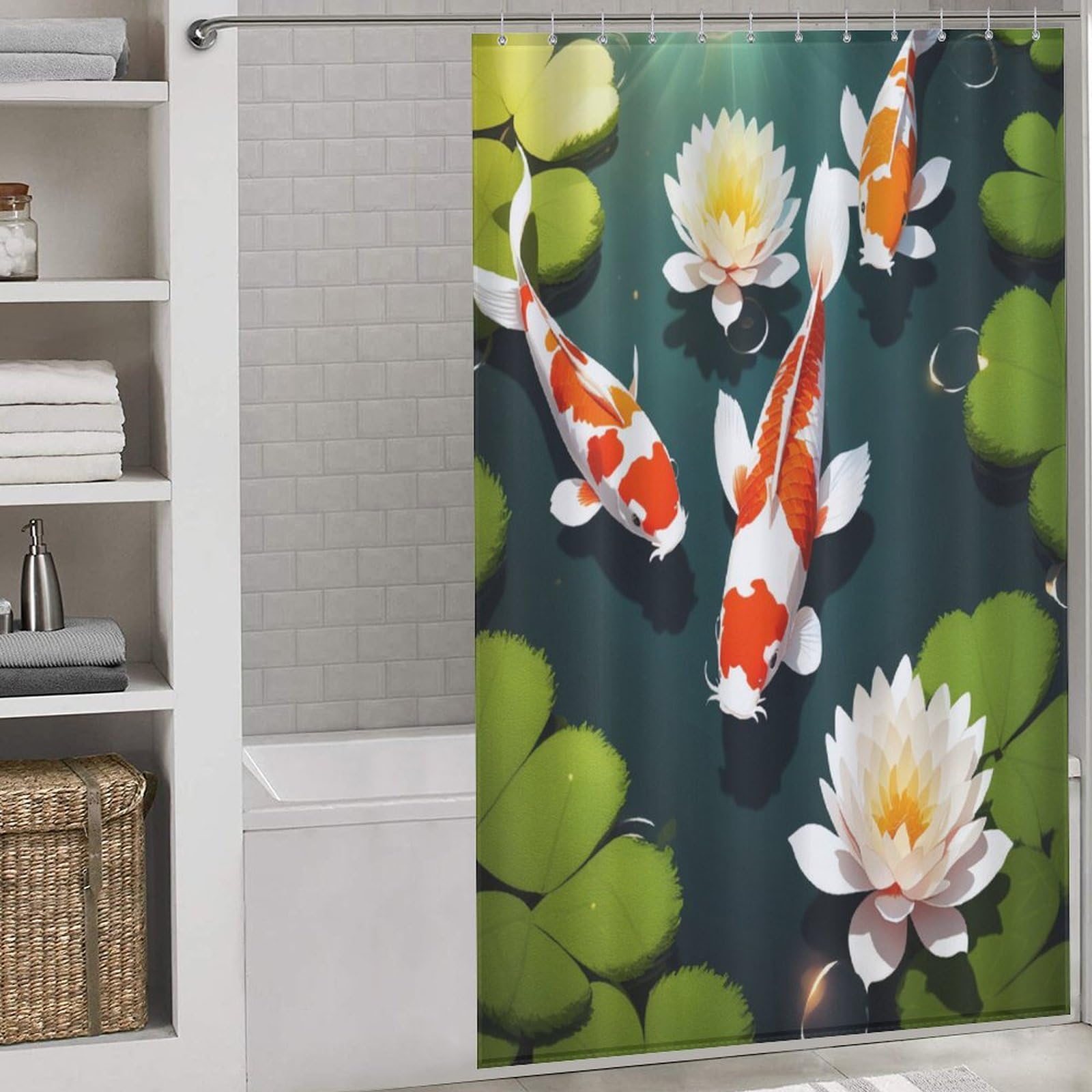 Rideau de douche poisson koï en polyester haut de gamme rideau de baignoire textile 140x183cm