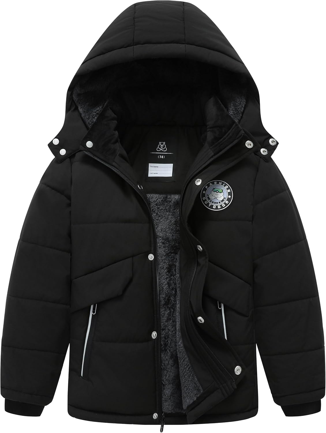 TUNICCE Boy's Waterproof Winter Jacket Warm Puffer Coat Fleece-Lined Insulated Outerwear with Detachable Hood Parka for Kids