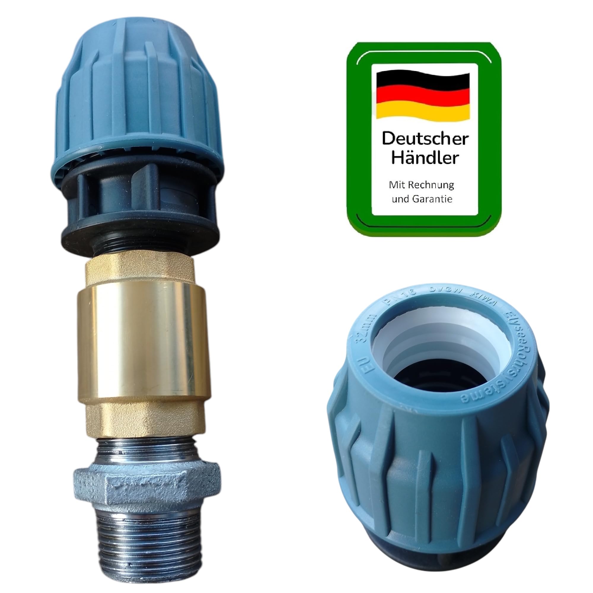 Anschlussset für Tiefbrunnenpumpe mit Rückschlagventil für PE-Rohr Kunststoffrohr (1 1/4" x 40mm)