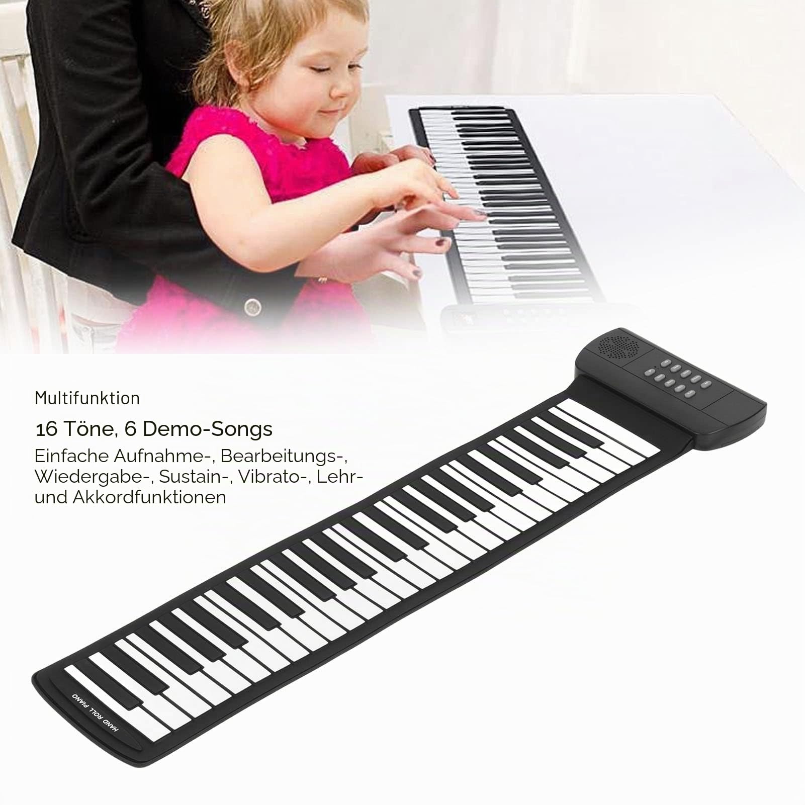 Flexibles Roll Up Piano, Hand Roll Up Keyboard Piano, Tragbares Faltbares Klavier mit 49 Tasten, 4D Surround Sound 16 Töne für Kinderanfänger(PM49)