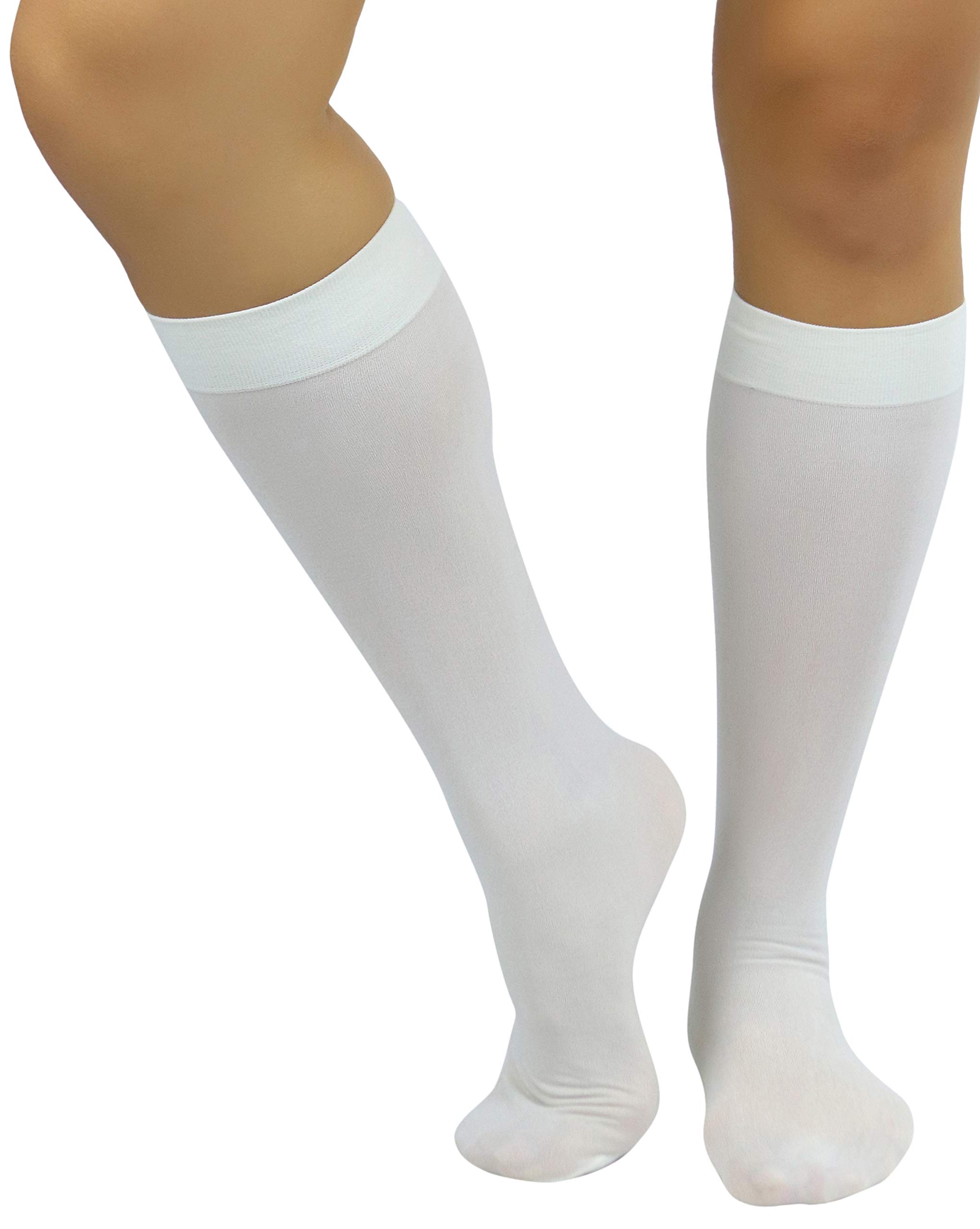 ToBeInStyle Women’s Opaque Knee High Nylon Fashion Socks Solid &amp; w/Front Satin Bow