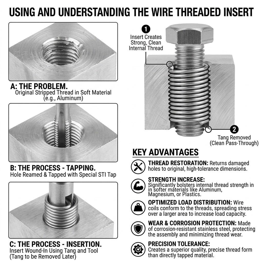 NACX M6 x 1mm x 1D Stainless Steel Wire Threaded Helical Inserts, Wire Thread Inserts Helicoil Type, Metric Thread Repair Coil Kit for Damaged Thread Hole Reinforcement, 150PCS