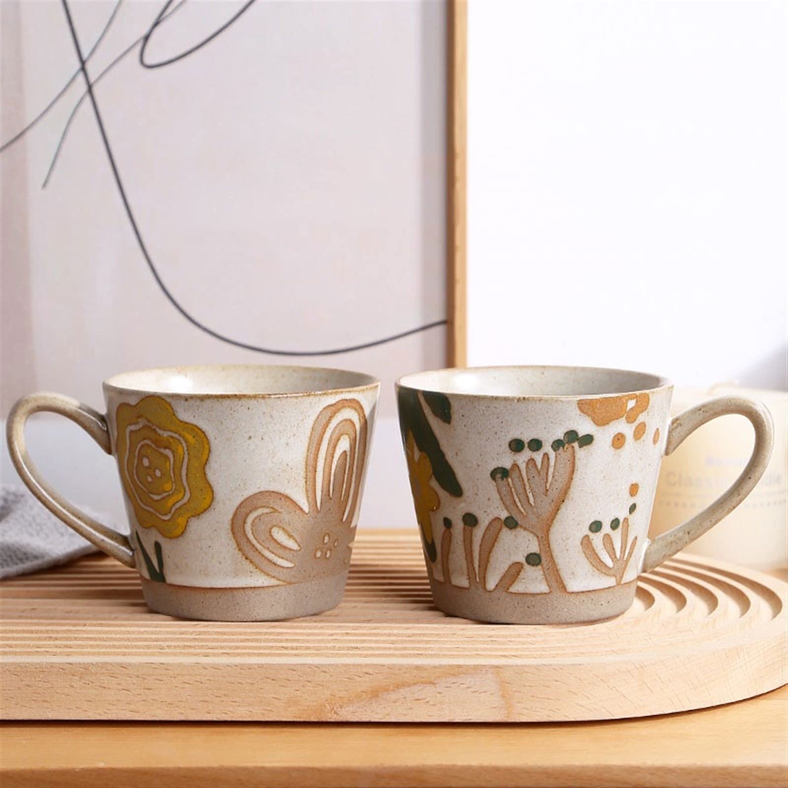 Taza Taza de Agua Taza de cerámica Retro con Forma de Mariposa y Flores Taza de café de Alto Color Pintada a Mano 370 ml Taza de Agua for el hogar Hecha a Mano Vaso Aislado