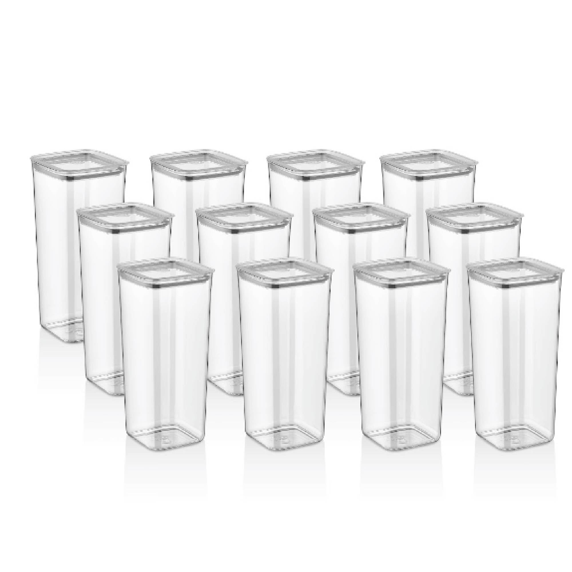 Vip Ahmet 12 Stück XXL Vorratsdosen Speisekammer - 2L extra hohe luftdichte Lebensmittelbehälter mit Vakuumdeckel für Spaghetti und Schüttkörner - 29cm Crystal Mica