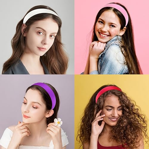 Miniatura 4 de Wecoe 10 diademas de satén para el cabello, diademas de 1.3 pulgadas de ancho para mujeres y niñas, accesorios antideslizantes para el cabello,