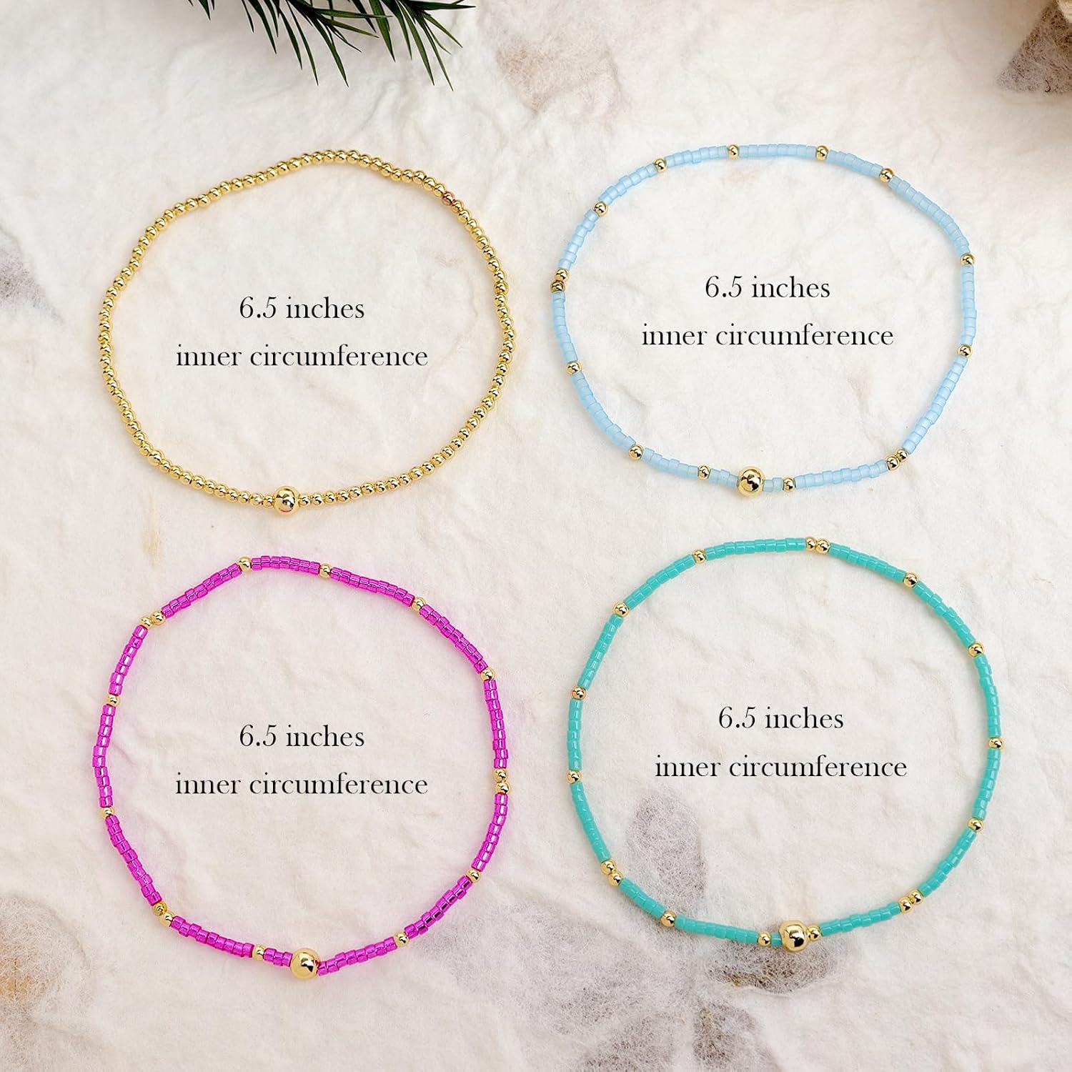 Gold Colorful Bead Bracelet Stack Set for Women, 4pcs Trendy Handmade Adjustable Gemstone Beaded Elastic Stretch Bracelet Friendship Fashion Jewelry Gift. - Image 3