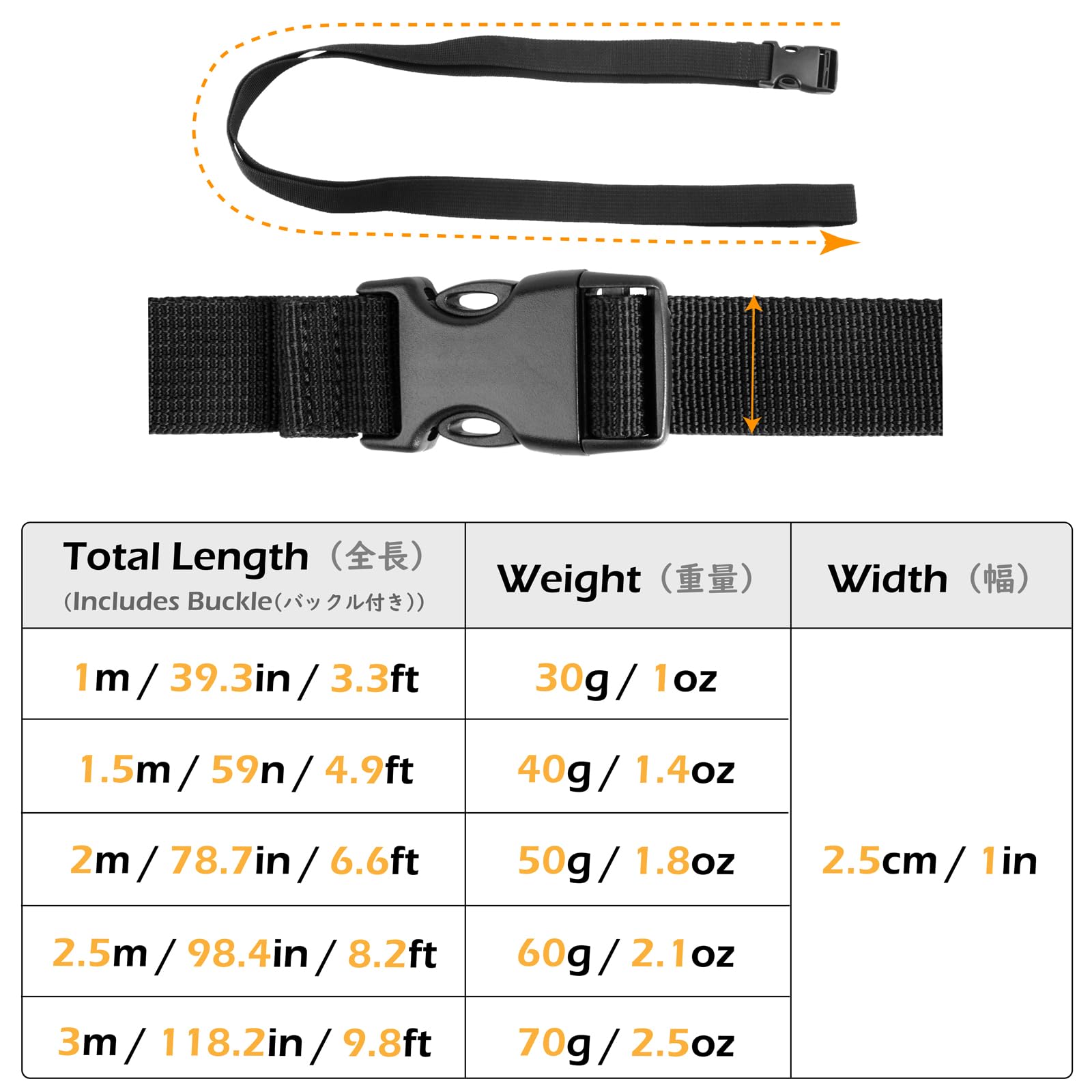 TRIWONDER Pasek z szybką klamrą 25 mm 38 mm, pasek do mocowania, pasek z grzechotką, walizka podróżna do mocowania bagażu (2,5 m, czarny - 25 mm)