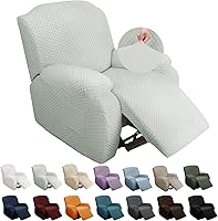 Vista 12 de YEMYHOM Funda elástica de 4 piezas para silla reclinable de jacquard con bolsillo lateral, antideslizante, ajustable, protector de muebles con parte