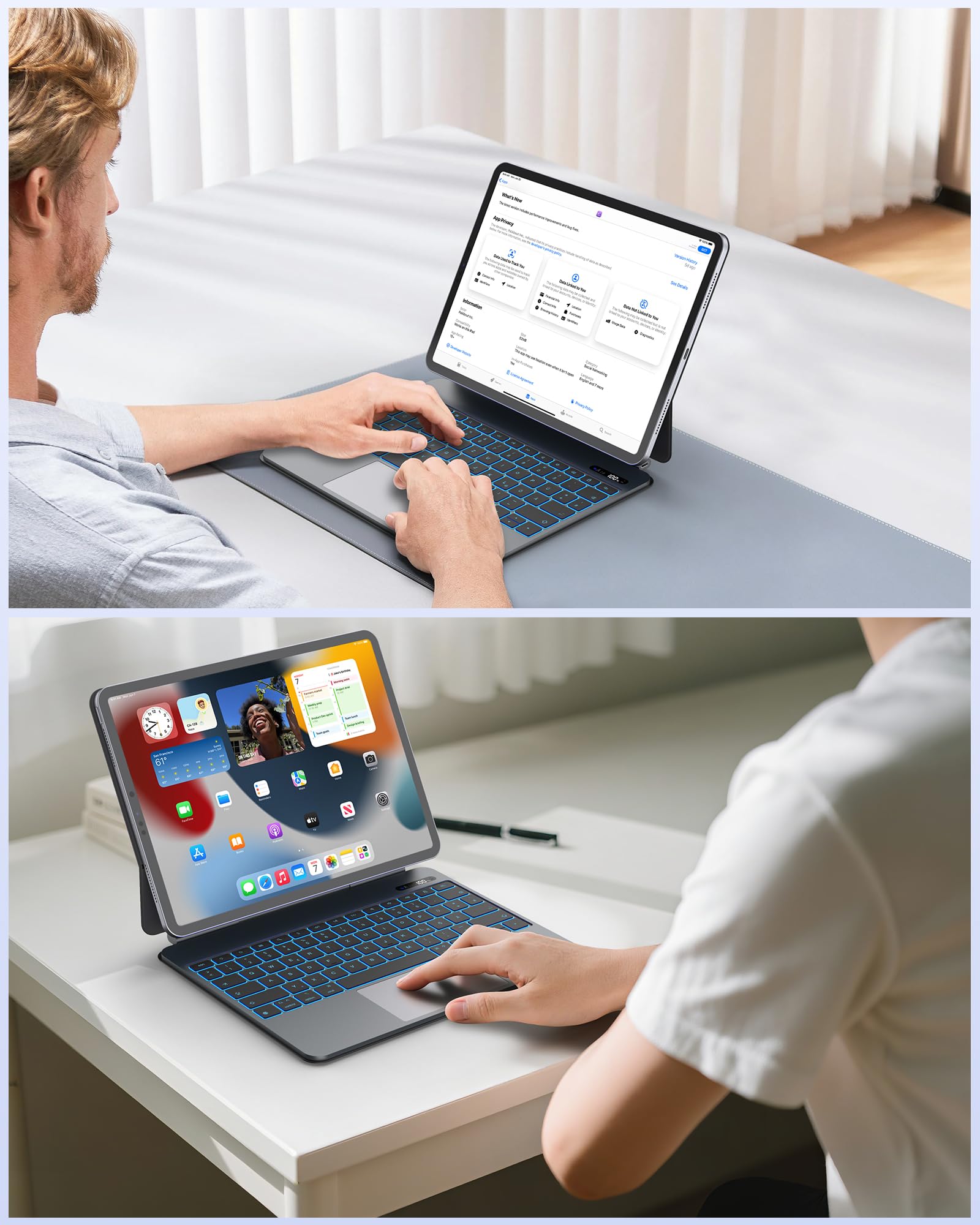 Bettdow für iPad Air 13 Zoll M4 2026/M3 2025/M2 2024/iPad Pro 12.9" 2018-2022 Tastatur Hülle, Leichte Aluminiumlegierung Schwebendes Magnetisches Design mit Trackpad, QWERTZ-Layout Tastatur, Schwarz