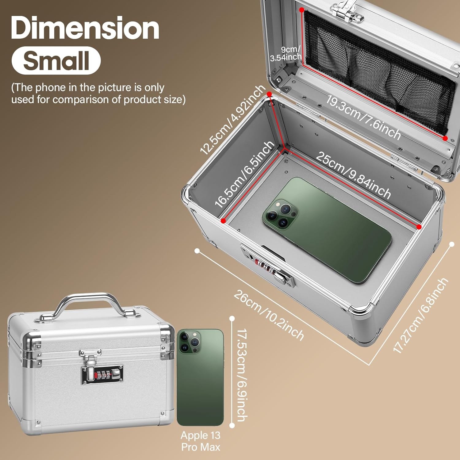 LOCKCURX Large Lock Box - Security Combination Lock Box, Locking Storage Case for Personal Items and Medicine, Childproof Lockable Lockbox for Home/Office/School, 10.2x6.8x6.9 Inch, Silver