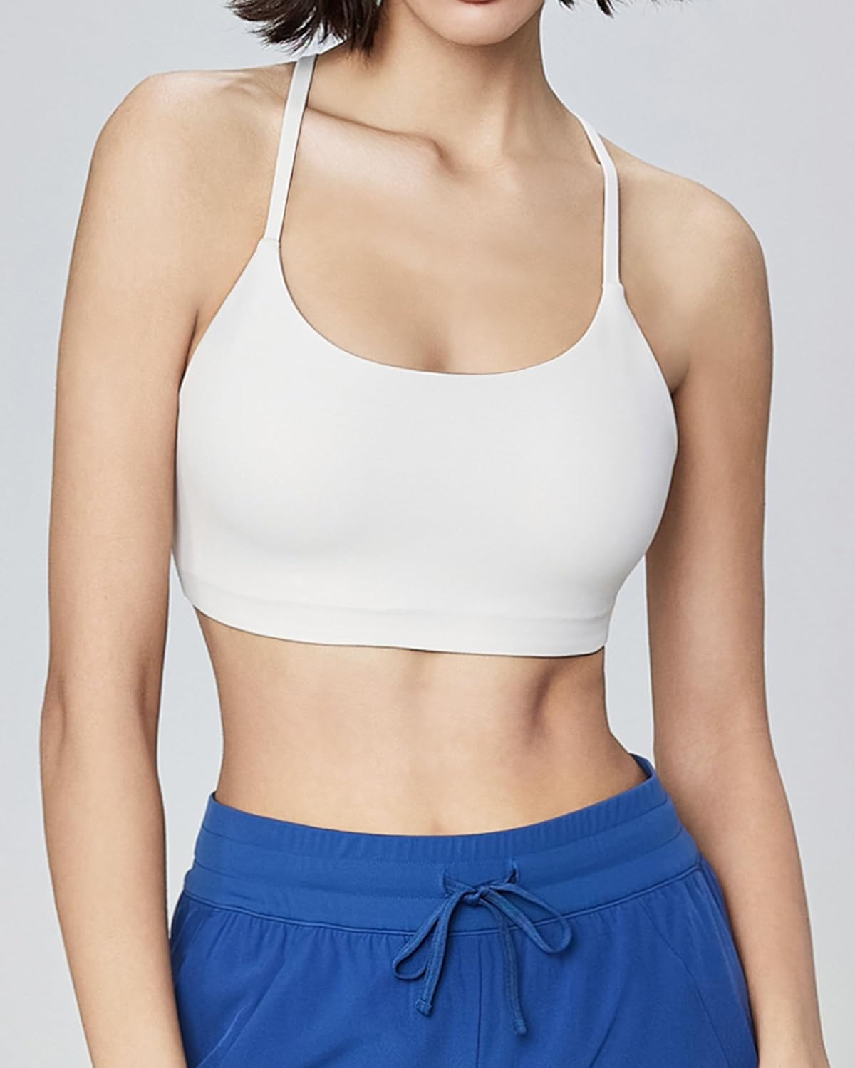 Ama Larsi Sports Bras for Women Spaghetti Thin Strap Low Impact U Back Workout Yoga Bras with Removable Pads - Image 4