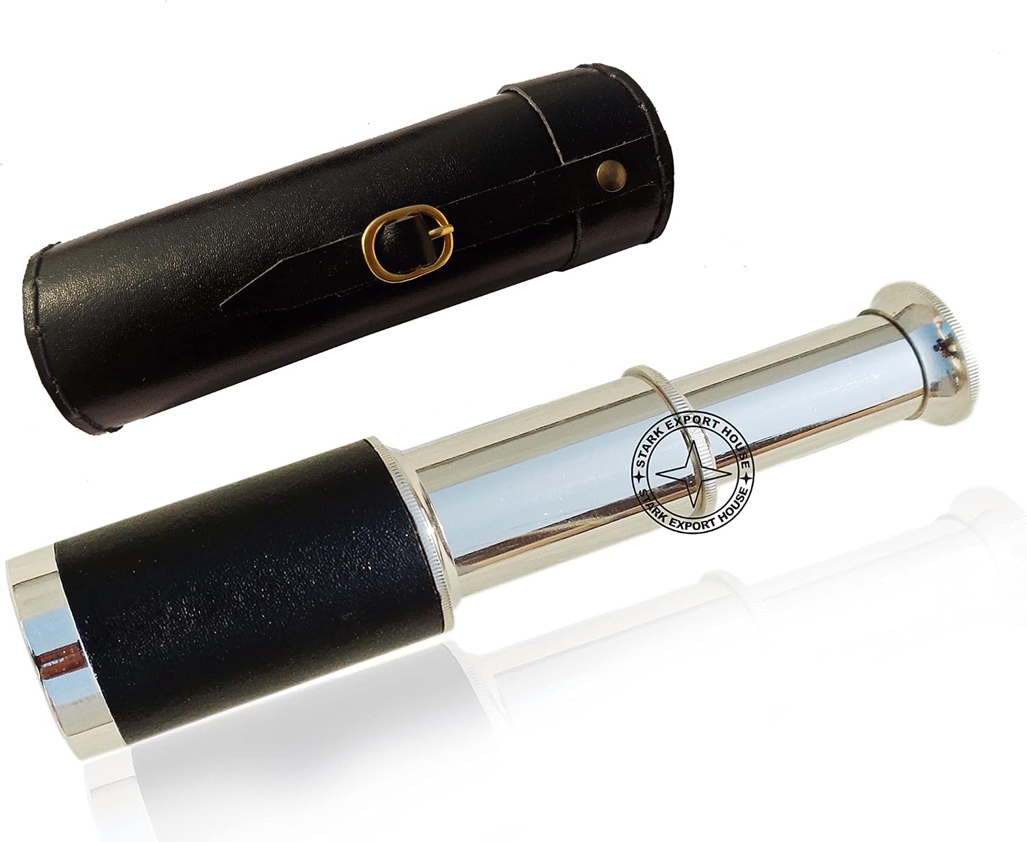 Nickel Brass Telescope Marine Handheld Spyglass Telescope Binoculars 7 Inch with Leather Box Vintage Style Best for Gift (NJRE) image 2