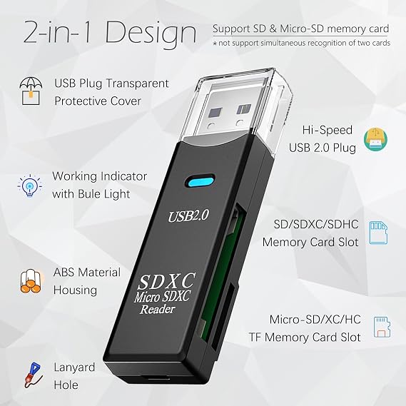 USB SD Card Reader for PC, 3 Packs Micro SD Card to USB Adapter, Card Reader for Camera Memory Card Reader, Wansurs Card Reader for Laptop (3 Pack USB2.0)