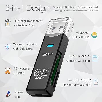 USB SD Card Reader for PC, 3 Packs Micro SD Card to USB Adapter, Card Reader for Camera Memory Card Reader, Wansurs Card Reader for Laptop (3 Pack USB2.0)