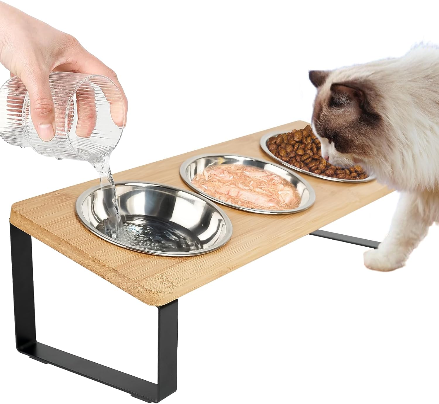 Elevated Cat Bowls with 3 Stainless Steel, 15° Tilted Raised Cat Bowl Set, for Indoor Cats for Small Cats and Puppies Pet Bowls with Stand