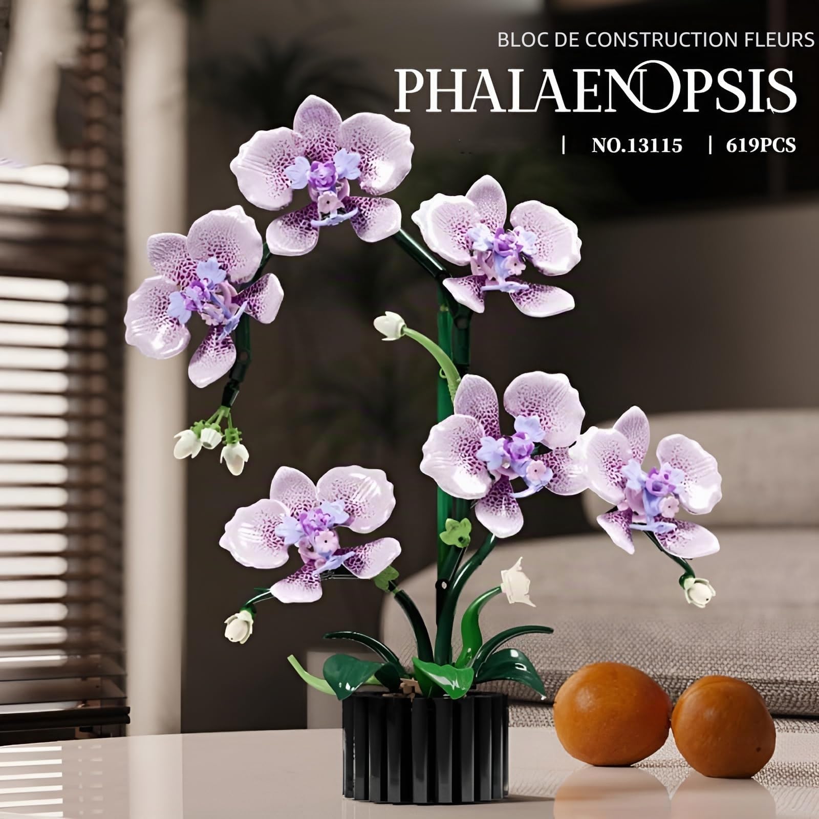 Kit de blocs de construction de fleurs d'orchidée violette, 619 pièces, modèle de la collection botanique pour décoration d'intérieur, ensemble de briques florales artificielles, excellent cadeau pour