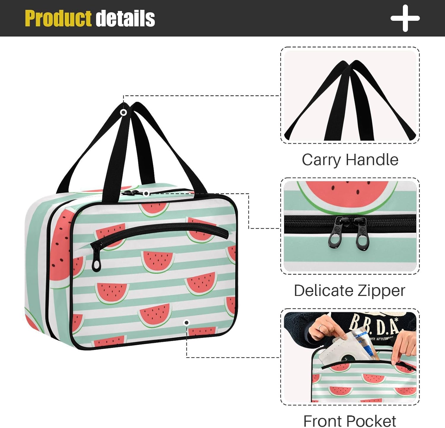senya Toiletry Bag Travel Bag with Hanging Hook Cute Red Watermelon Slice Makeup Cosmetic Bag Travel Organizer Water-resistant for Toiletries Accessories Shampoo Full Sized Container,L