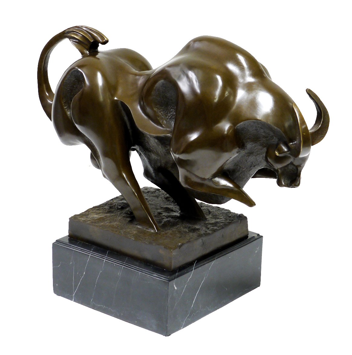 Statuetta in bronzo XXL – Toro potente – firmata da Milo – enorme scultura in bronzo su base in marmo – Arte moderna – Marrone