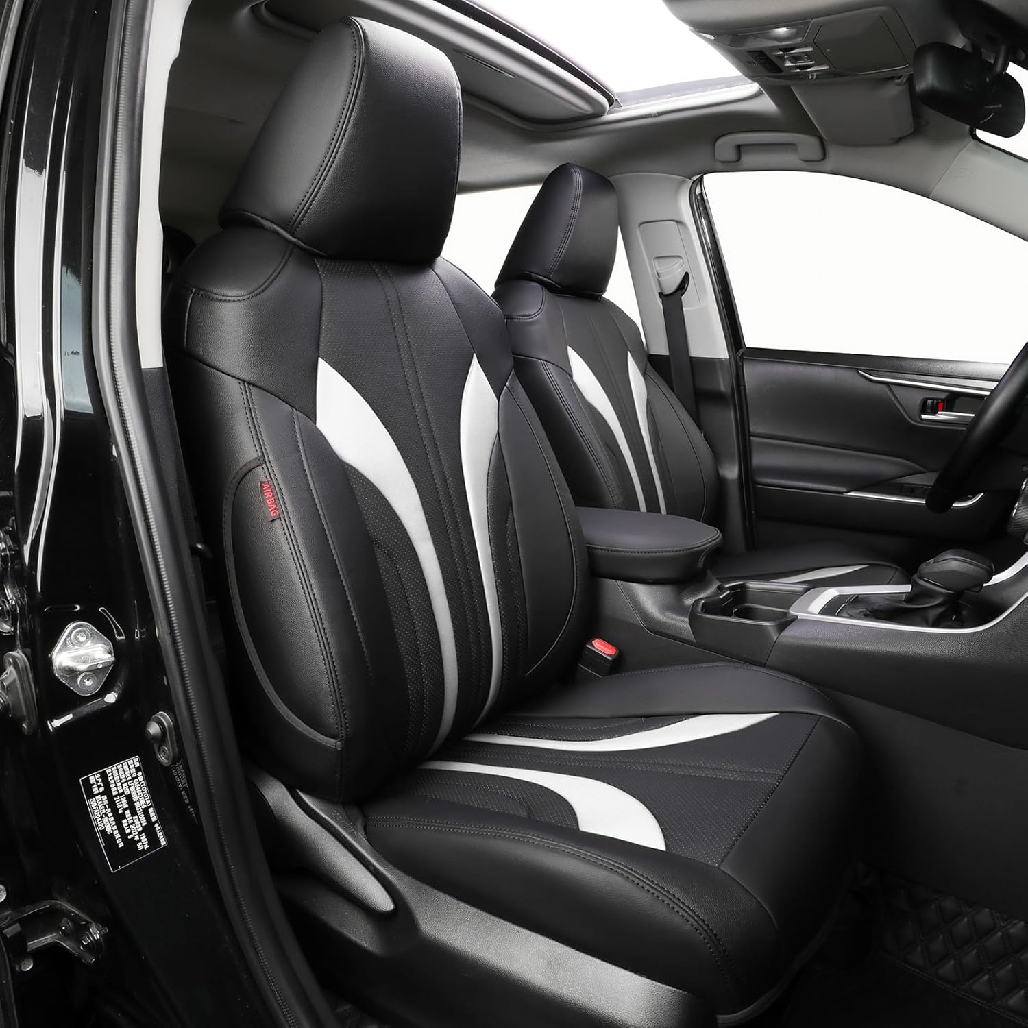 EKR Model 3 Seat Cover for Tesla Model 3 2017 2018 2019 2020 2021 2022 2023,Waterproof Leather SUV Seat Cover Full Set,Leatherette(Black+White)