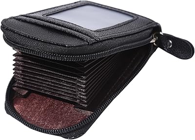 Winwinfly Leather Credit Card Holder Small Card Case for Women or Men Accordion Wallet with Zipper