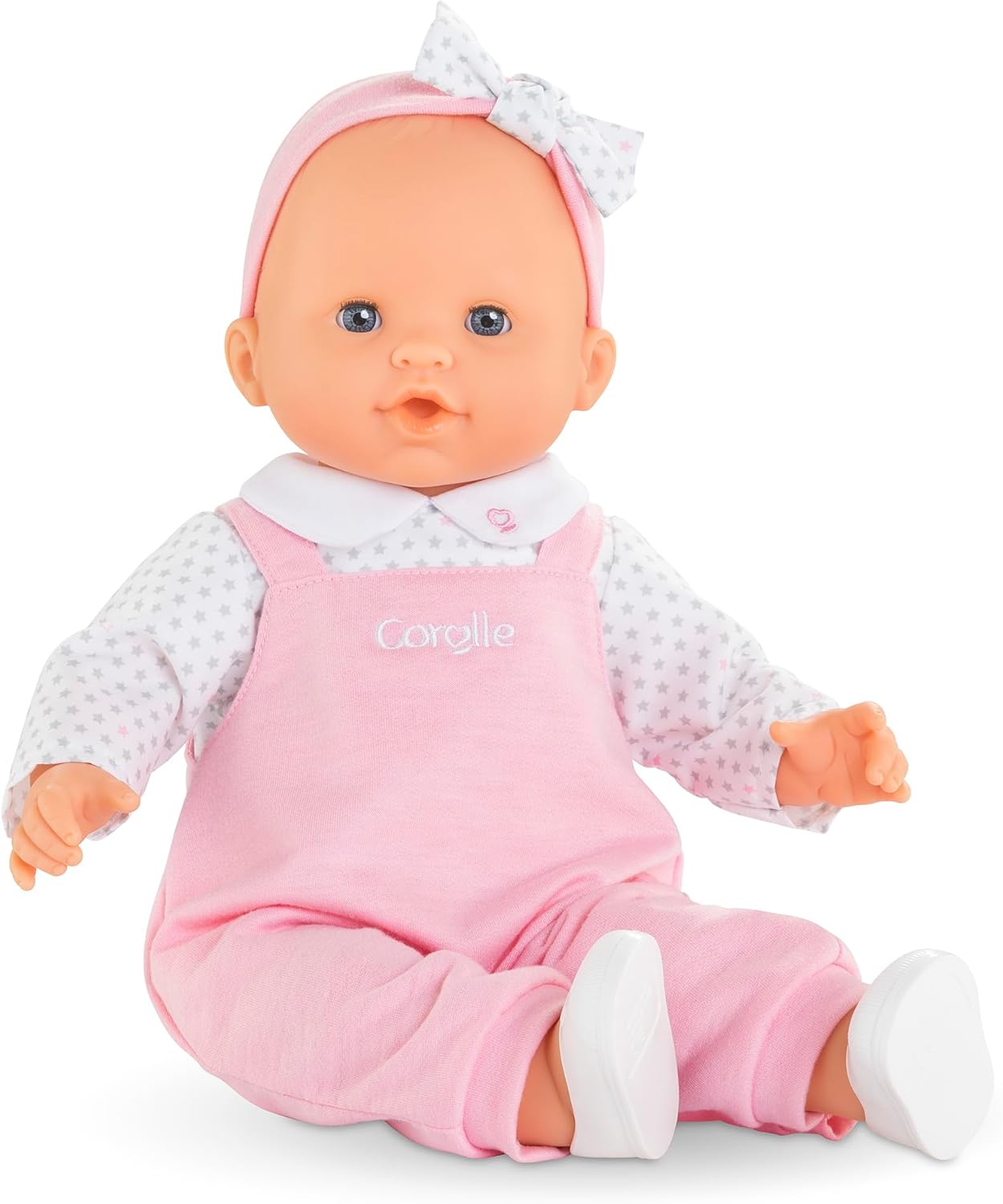 Full view of the Corolle 14 Inch Lise Baby Doll - sitting, facing front