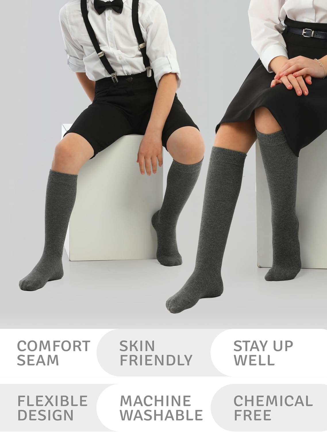 Cotton Knee High Socks for Kids, Long School Uniform Socks for Boys Girls & Toddlers | 3 to 14 Years Old (3 Pairs) image 5