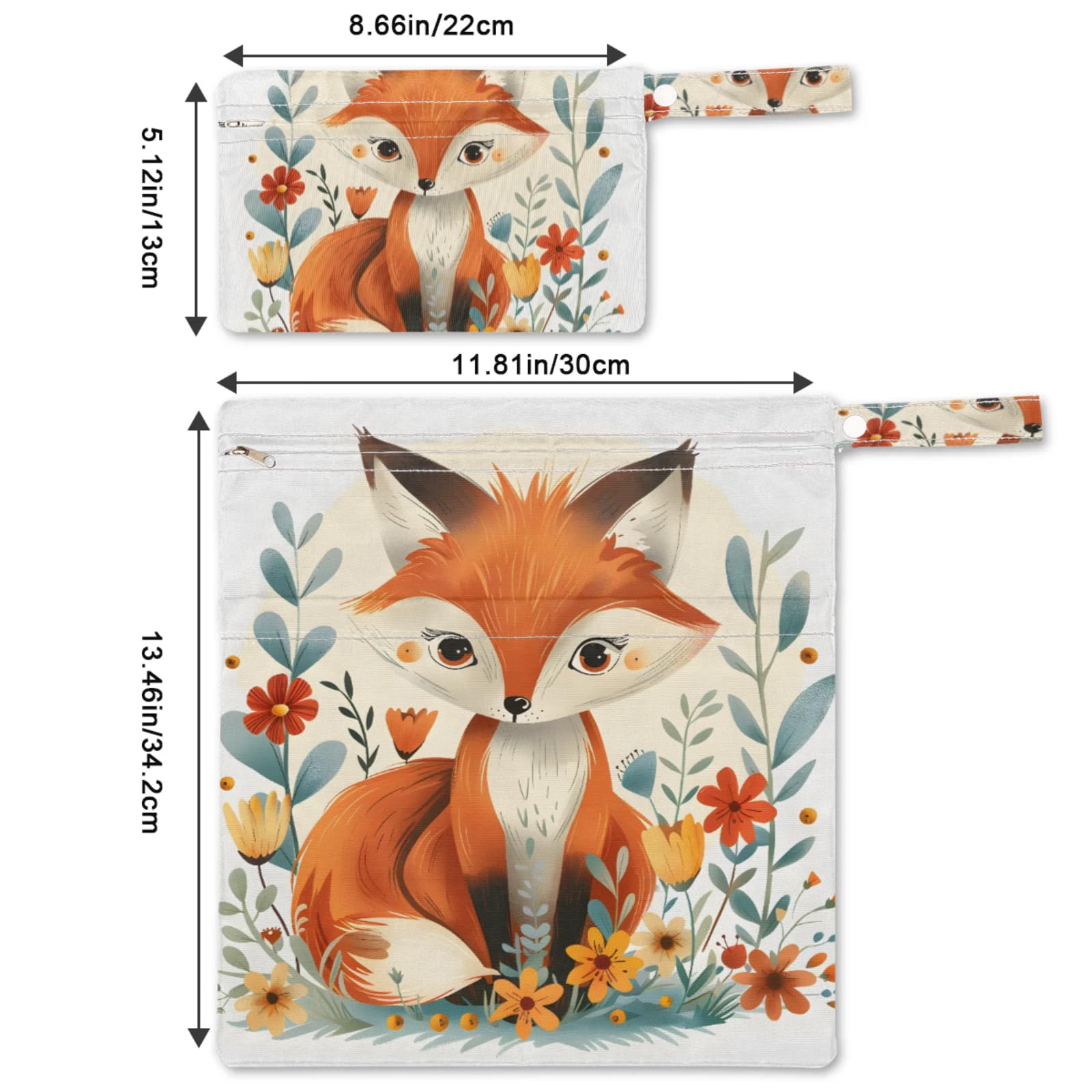 GzLeyigou 2 Set Fox Wet Dry Bags for Baby Cloth Diapers Reusable Storage Bag for Travel,Beach,Pool,Daycare,Stroller,Gym,Laundry,Dirty Clothes,Swimsuits & Wet Clothes, Wet Bag