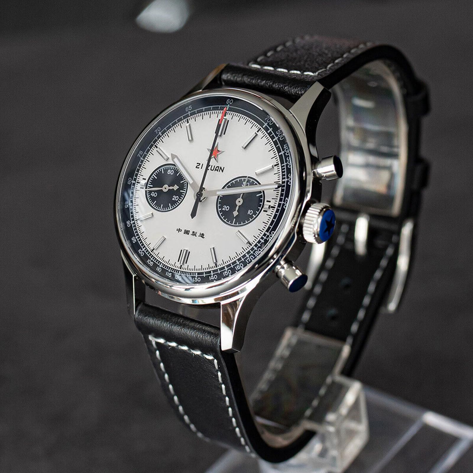 SUPANK302SN Herren-Armbanduhr 1963, 40 mm, Renn-Panda, Seagull ST1901, Saphirglas, Chronograph, silber, 40 mm