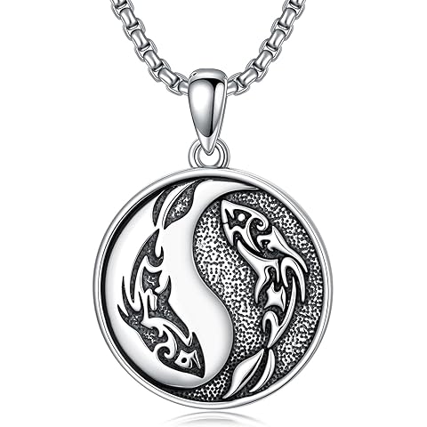 SIMONLY Yin Yang Necklace 925 Sterling Silver Dragon Scorpion Tiger Wolf Witcher Medallion Scorpio Jewelry Christmas Birthday Gifts for Men Women Unisex